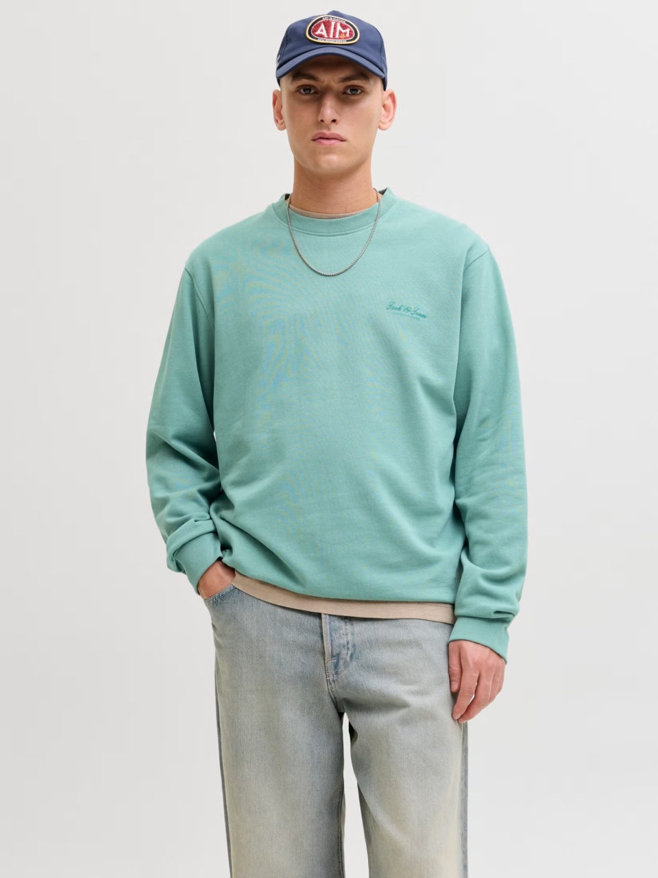 Jack & Jones Bluza barbati, Relaxed fit, cu decolteu la baza gatului, Verde deschis (SELECTATI MARIMEA: XS)