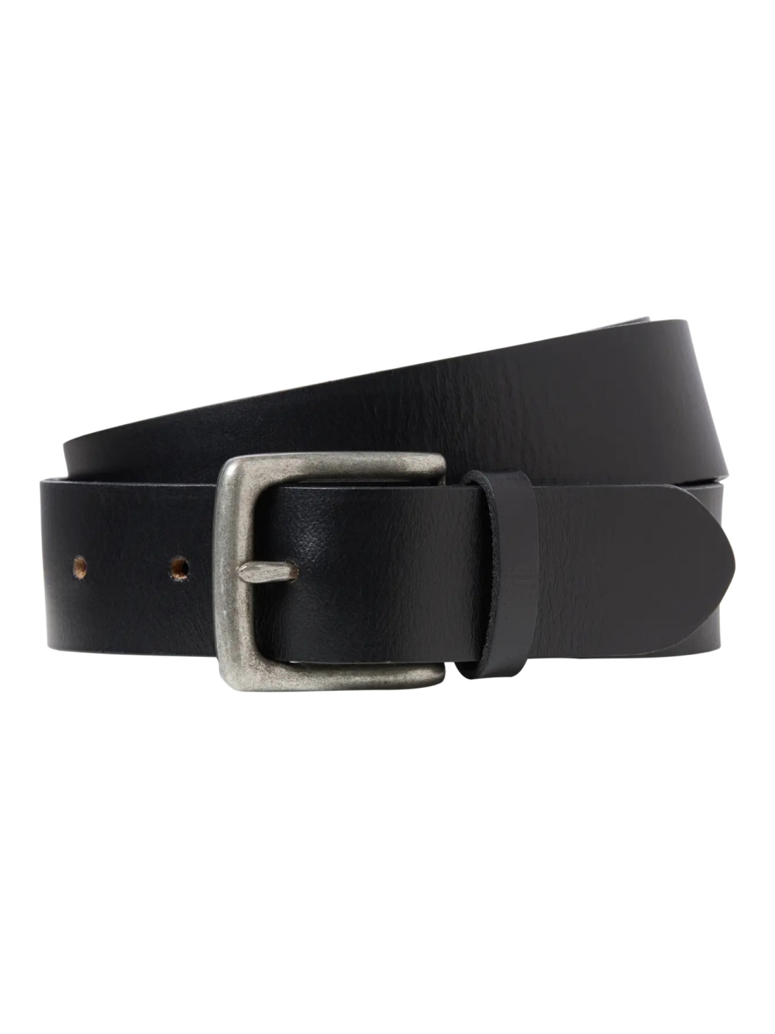 Jack & Jones Curea barbati, din piele naturala de bivol, catarama cu stift, Negru (SELECTATI MARIMEA: 100 cm)