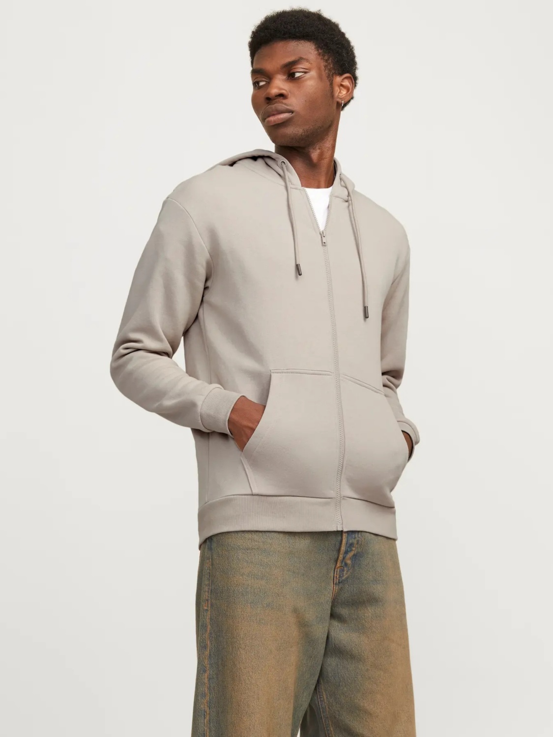 Jack & Jones Hanorac barbati, cu fermoar si gluga, Regular fit, JJEBRADLEY, Bej (SELECTATI MARIMEA: 2XL)