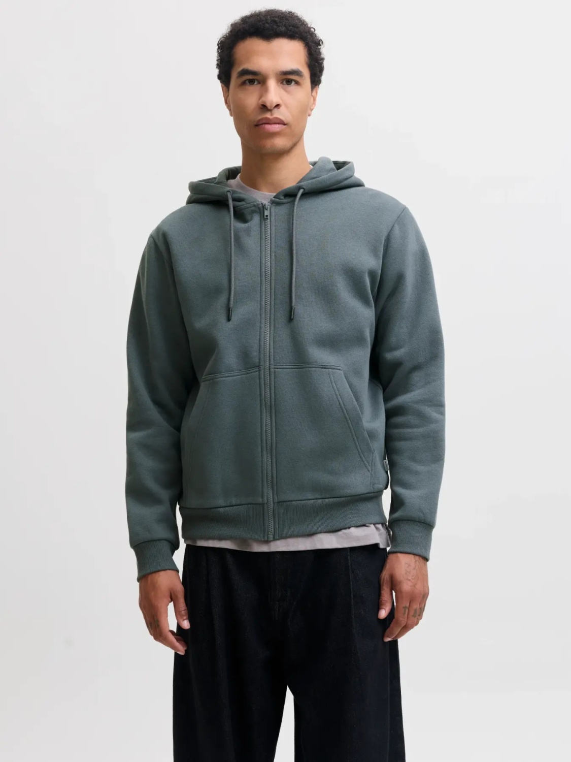 Jack & Jones Hanorac barbati, cu fermoar si gluga, Regular fit, JJEBRADLEY, Gri albastrui (SELECTATI MARIMEA: L)