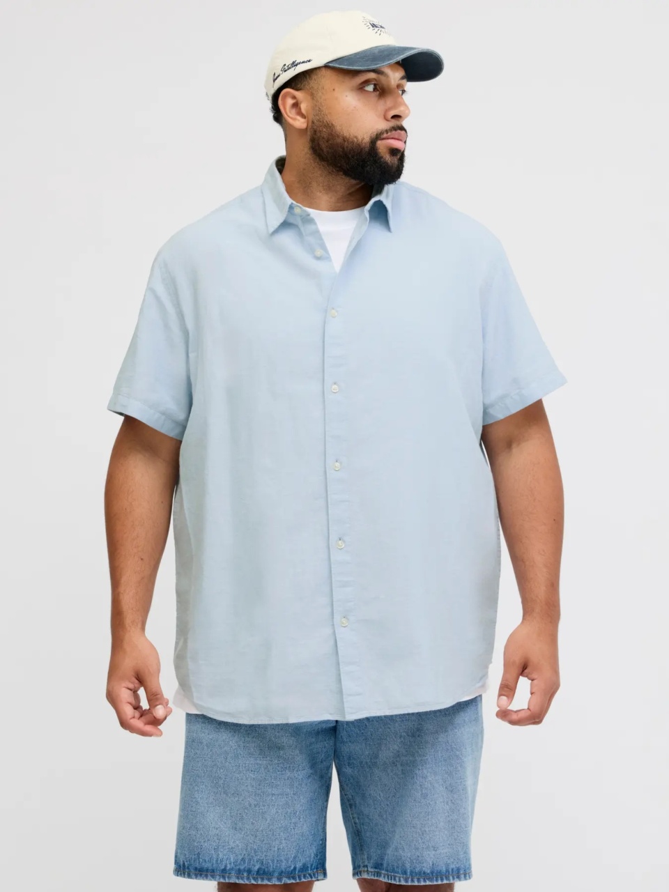 Jack & Jones Plus Camasa barbati big sizes, din amestec de bumbac si in, Albastru (SELECTATI MARIMEA: 2XL)