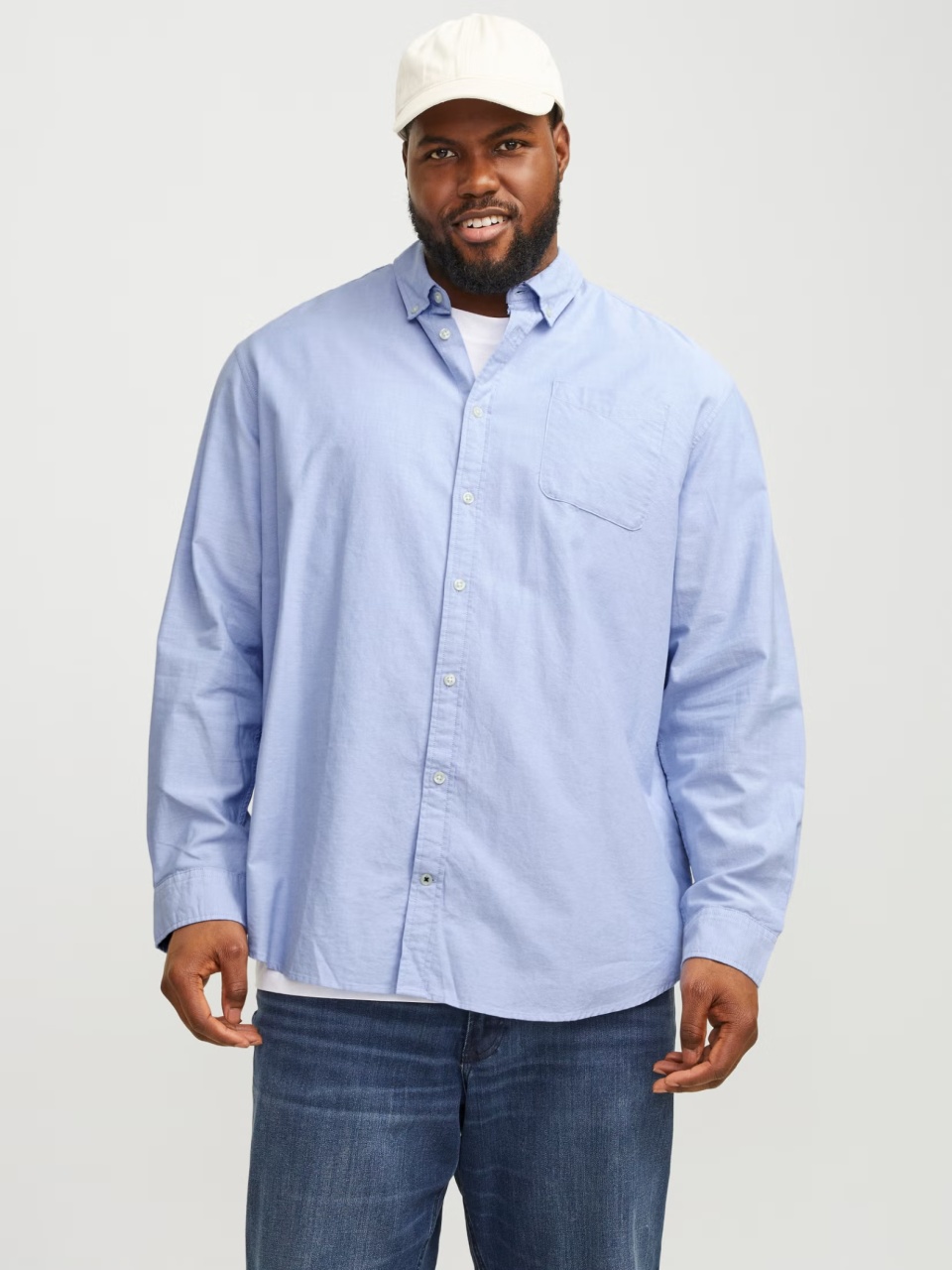 Jack & Jones Plus Camasa casual barbati big sizes, din bumbac organic, Albastru (SELECTATI MARIMEA: 4XL)