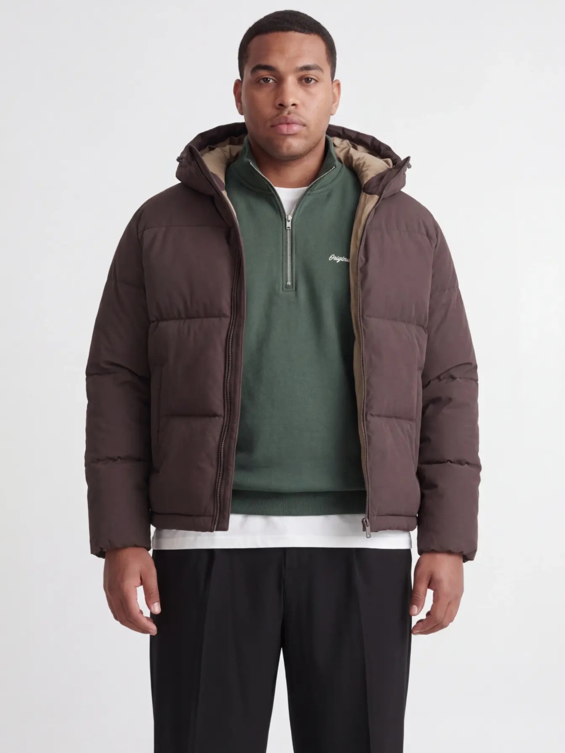 Jack & Jones Plus Geaca barbati big sizes, cu gluga, Regular fit, JJGALAXY, Maro inchis (SELECTATI MARIMEA: 6XL)