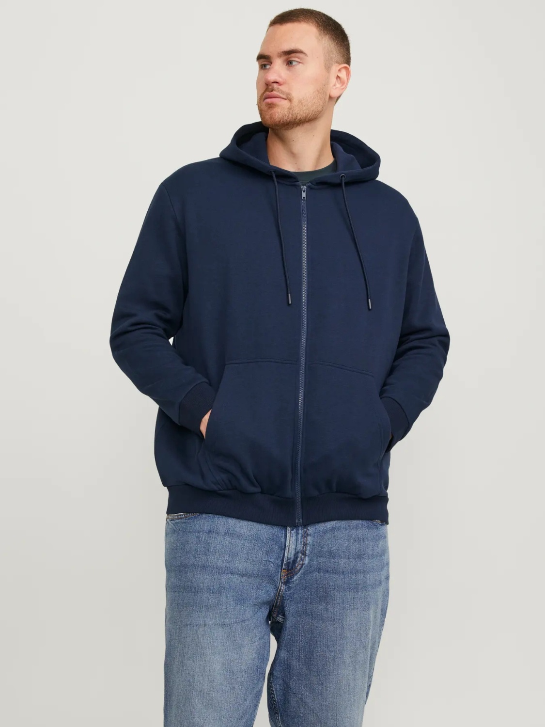 Jack & Jones Plus Hanorac cu fermoar, barbati big sizes, Relaxed Fit, JJEBRADLEY, Bleumarin inchis (SELECTATI MARIMEA: 6XL)