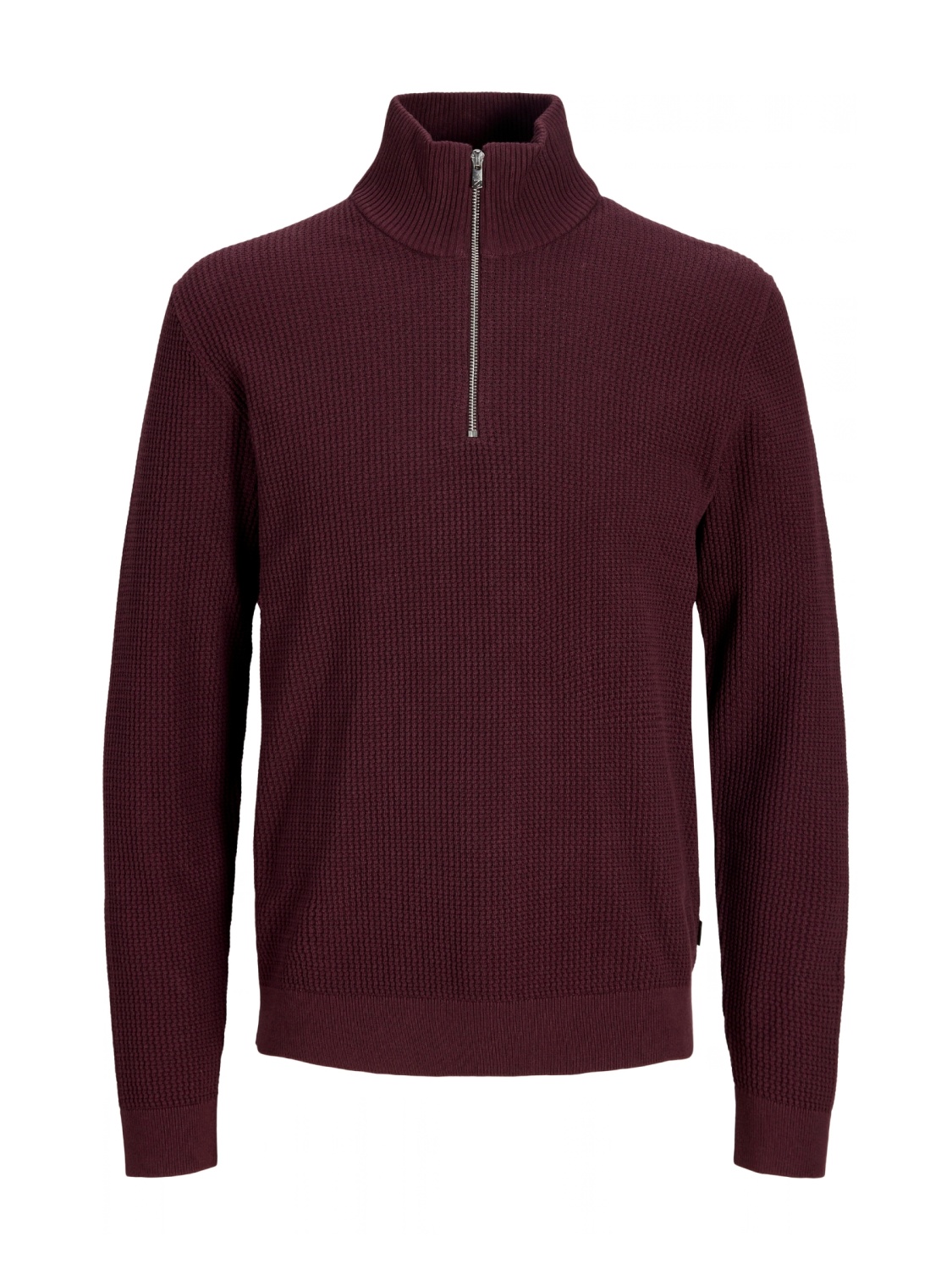 Jack & Jones Pulover barbati cu fermoar la baza gatului, din bumbac organic, JPRBLUSTANLEY, Bordeaux (SELECTATI MARIMEA: S)