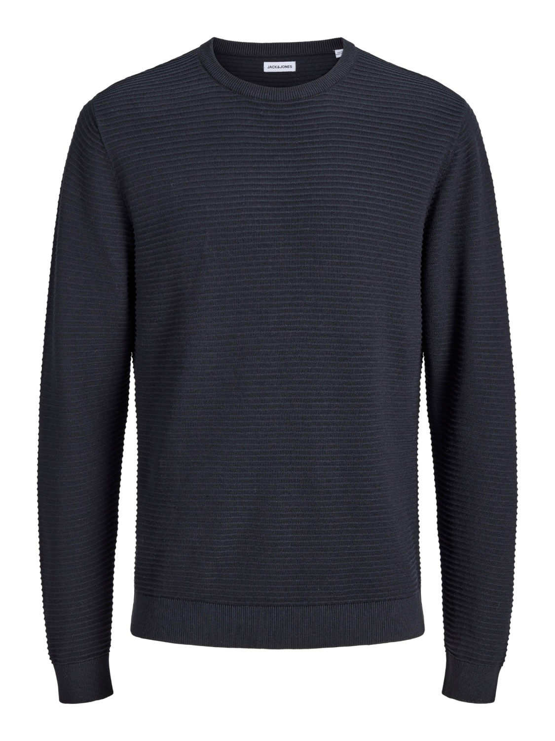 Jack & Jones Pulover barbati din bumbac organic, decolteu la baza gatului, Regular Fit, JJEBRODY, Bleumarin inchis (SELECTATI MARIMEA: M)