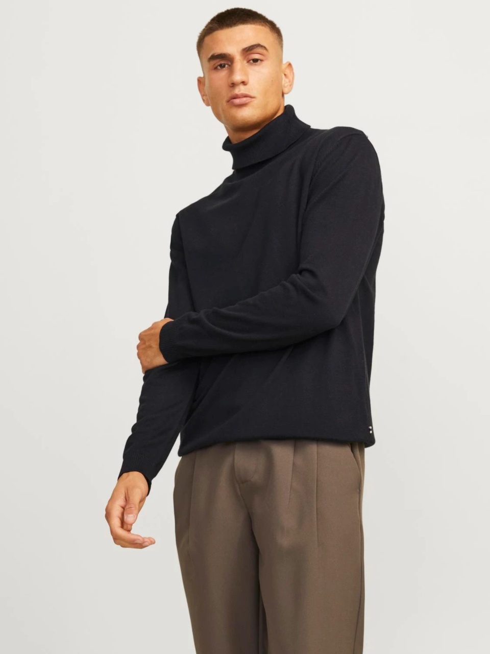 Jack & Jones Pulover barbati, simplu cu guler inalt, Negru (SELECTATI MARIMEA: 2XL)