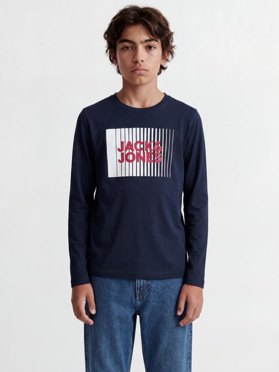 Jack & Jones Tricou baieti la baza gatului, cu maneca lunga, din bumbac organic, Regular fit, Bleumarin inchis (SELECTATI MARIMEA: 152 cm)