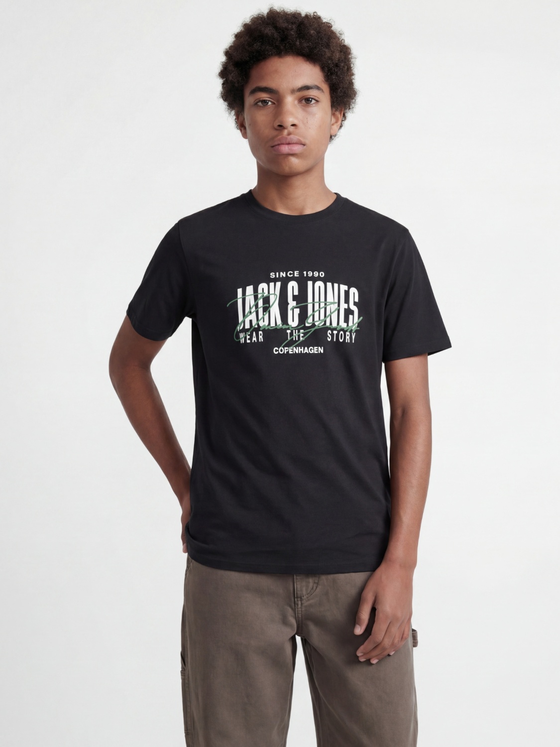 Jack & Jones Tricou la baza gatului baieti, din bumbac, Regular fit, Negru (SELECTATI MARIMEA: 140 cm)