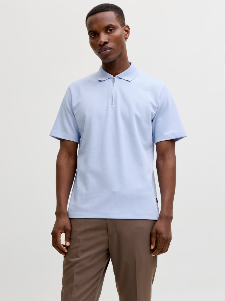 Jack & Jones Tricou polo barbati, cu fermoar, Regular Fit, JPRBLAETHAN, Albastru (SELECTATI MARIMEA: S)