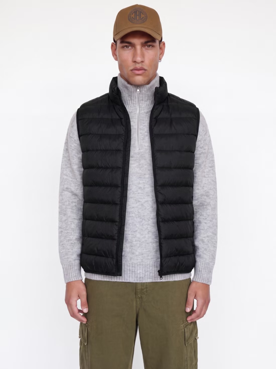Jack & Jones Vesta barbati cu puf, fara gluga cu guler inalt, Regular fit, JJEBERG, Negru (SELECTATI MARIMEA: M)