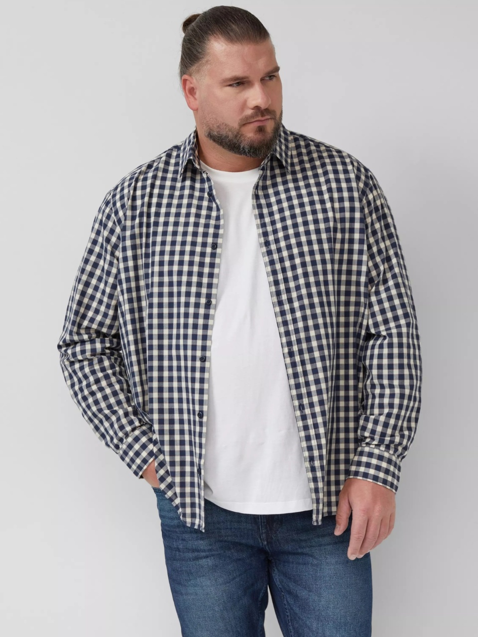 s.Oliver Big Sizes Camasa barbati big sizes, cu imprimeu in carouri si cu guler Kent, Albastru inchis (SELECTATI MARIMEA: 4XL)