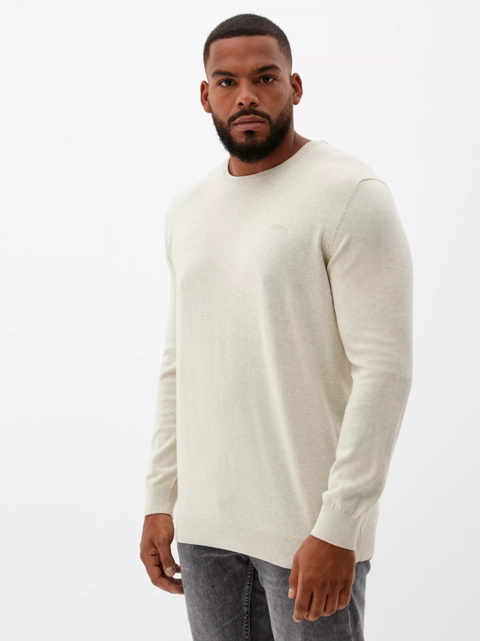 s.Oliver Big Sizes Pulover barbati big sizes, cu decolteu la baza gatului, Crem (SELECTATI MARIMEA: 4XL)