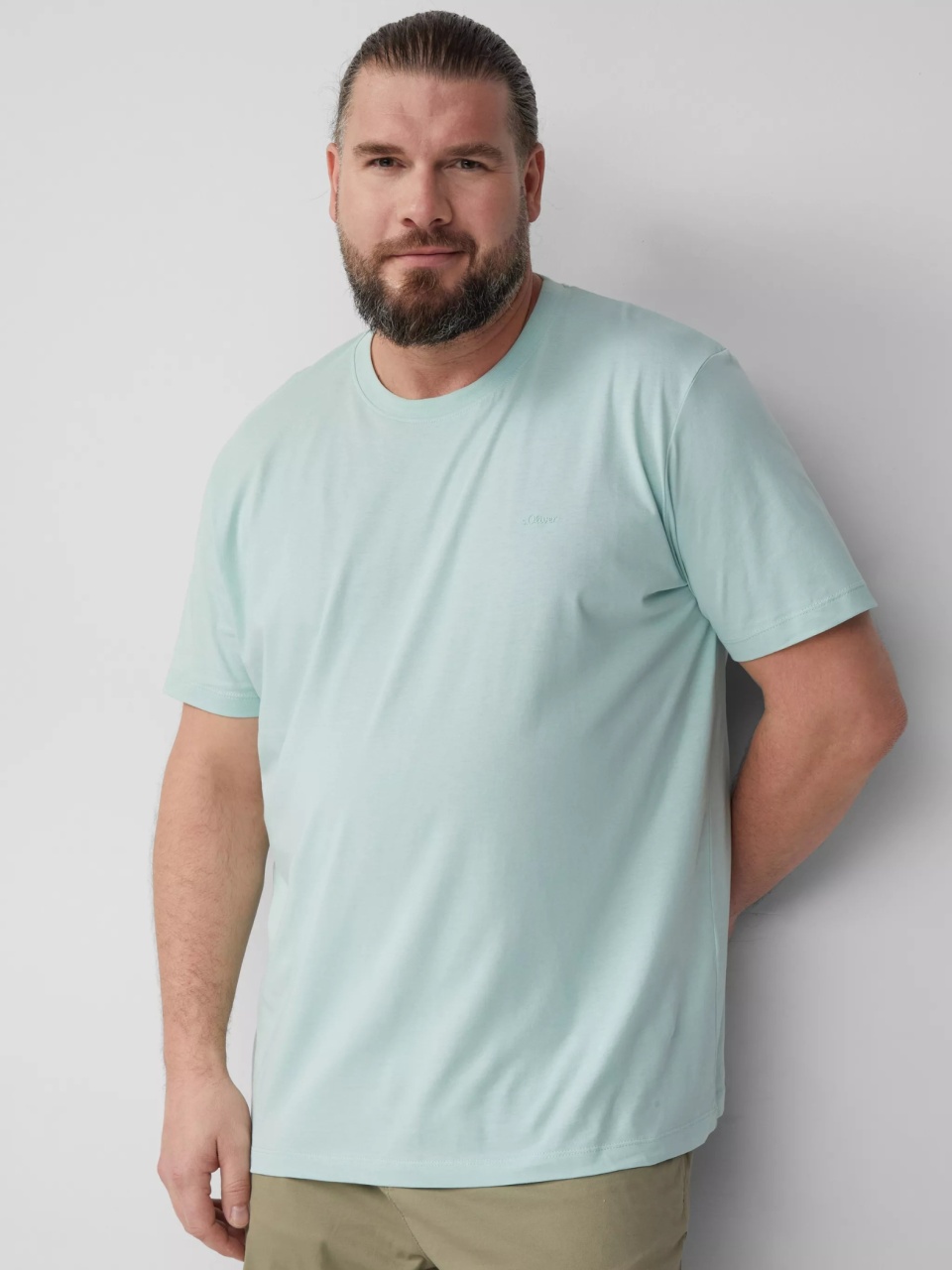 s.Oliver Big Sizes Tricou barbati big sizes cu decolteu la baza gatului, Regular fit, Turcoaz (SELECTATI MARIMEA: 3XL)