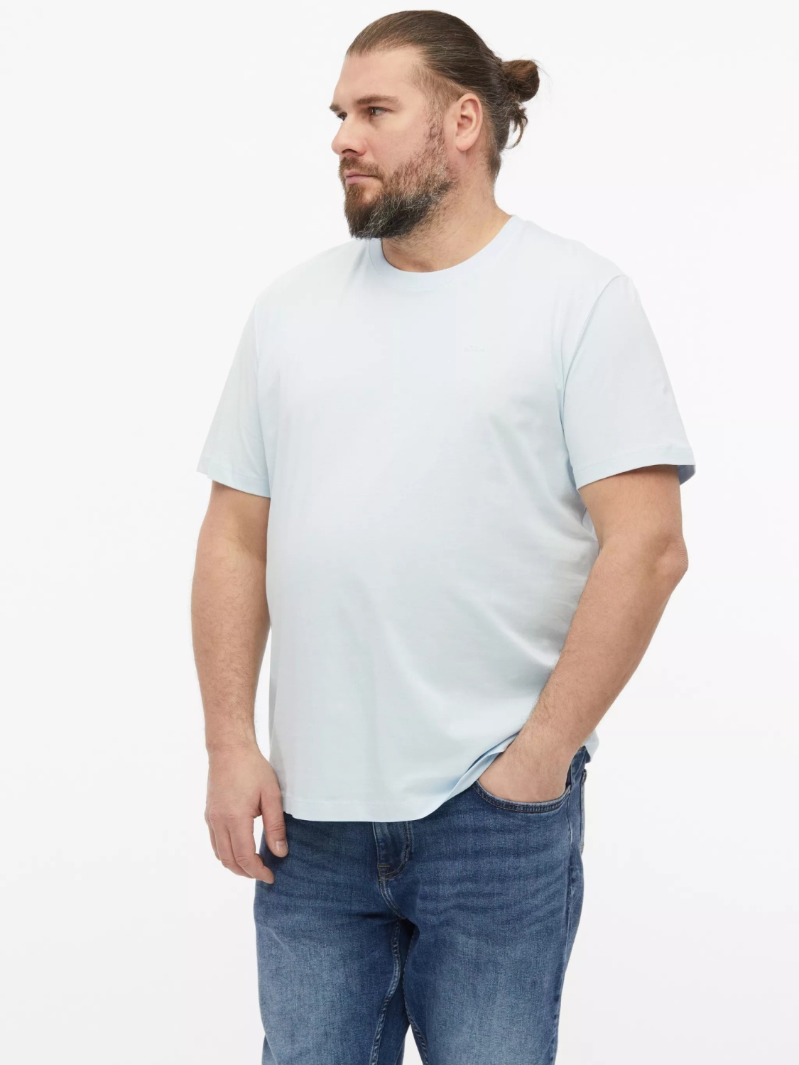 s.Oliver Big Sizes Tricou barbati big sizes cu decolteu la baza gatului, din bumbac, Albastru deschis (SELECTATI MARIMEA: 4XL)