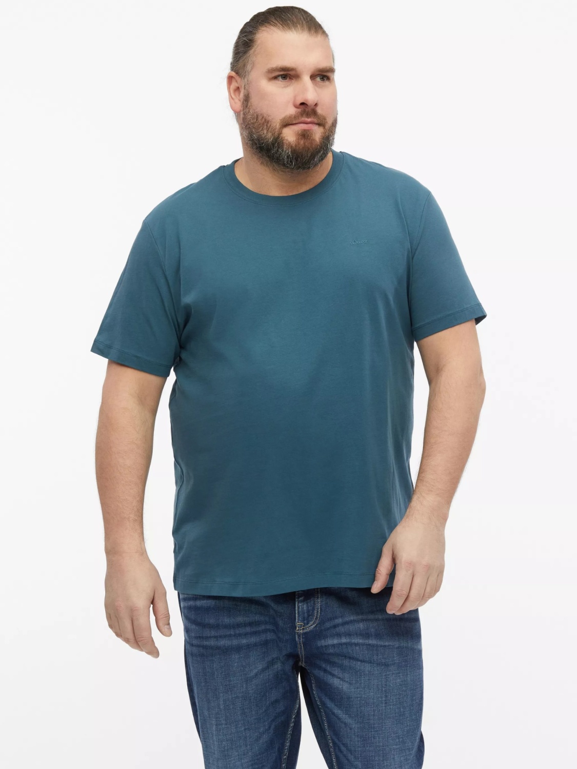 s.Oliver Big Sizes Tricou barbati big sizes cu decolteu la baza gatului, din bumbac, Albastru (SELECTATI MARIMEA: 2XL)