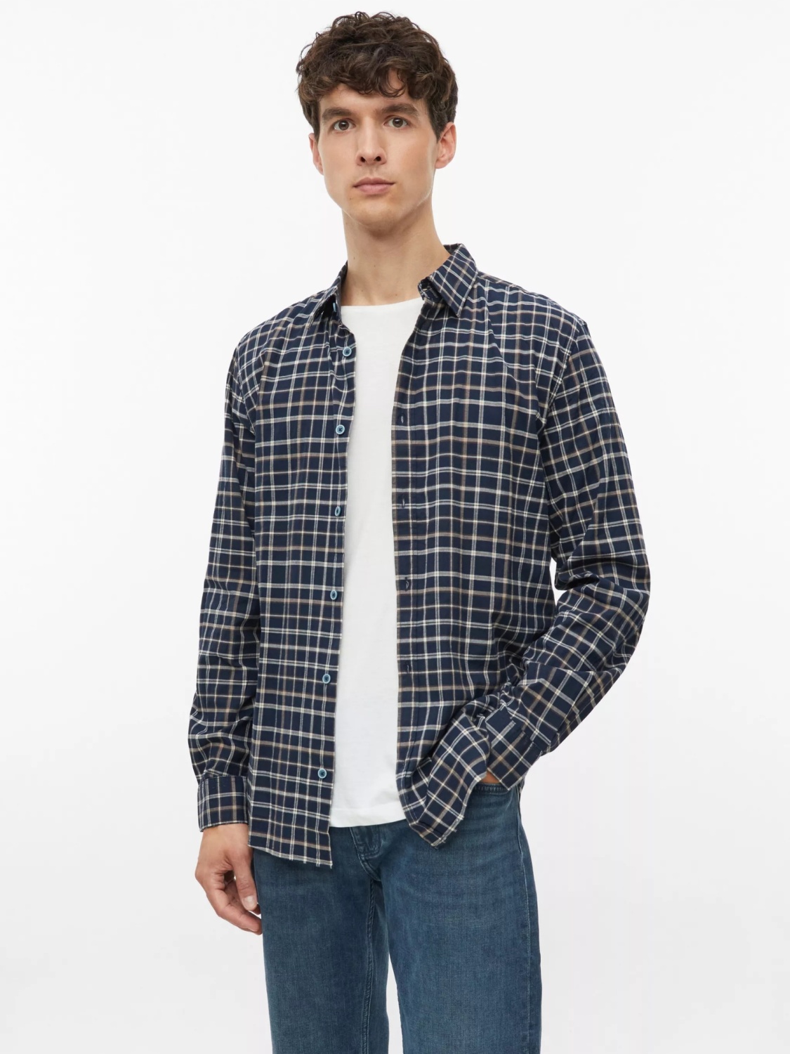 s.Oliver Camasa barbati, in carouri, din amestec de bumbac, Slim fit, Bleumarin inchis (SELECTATI MARIMEA: 2XL)