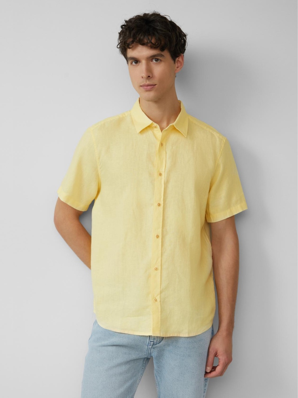 s.Oliver Camasa usoara cu maneca scurta, barbati, din 100% in, Regular fit, Galben (SELECTATI MARIMEA: L)