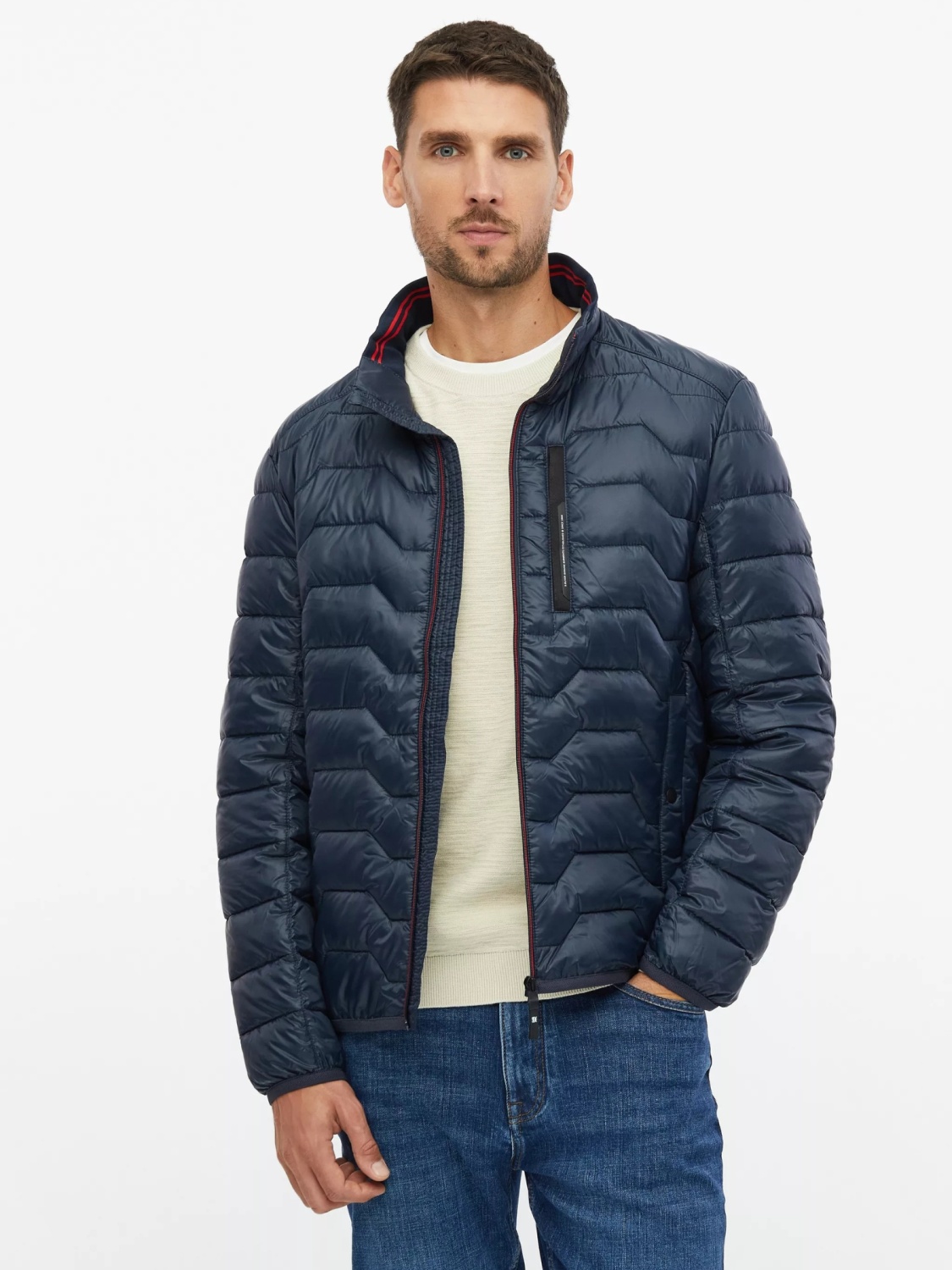 s.Oliver Jacheta matlasata barbati, fara gluga cu buzunare oblice si croiala Regular fit, Bleumarin inchis (SELECTATI MARIMEA: 3XL)