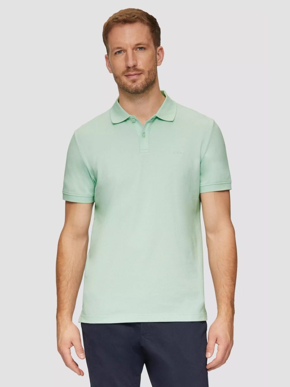 s.Oliver Tricou polo barbati, cu logo, Regular fit, Verde menta (SELECTATI MARIMEA: S)