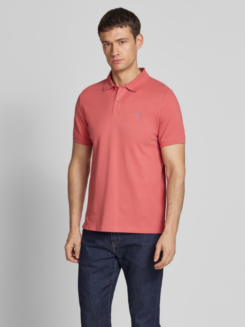 s.Oliver Tricou polo barbati, din 100% bumbac, cu logo, Roz (SELECTATI MARIMEA: S)