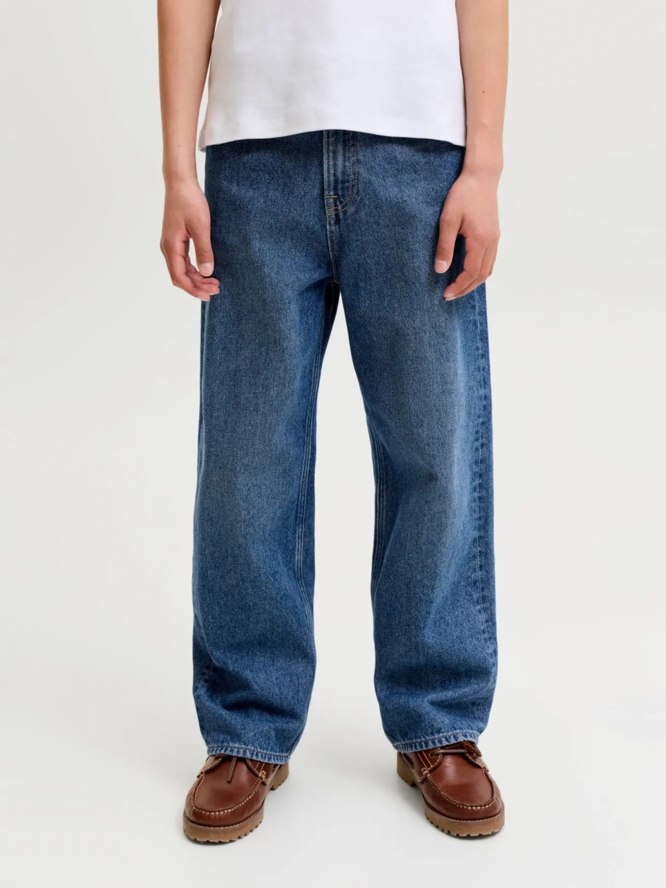 Jack & Jones Blugi baieti, ALEX, cu talie inalta si croiala Baggy fit, Albastru inchis (SELECTATI MARIMEA: 128 cm)