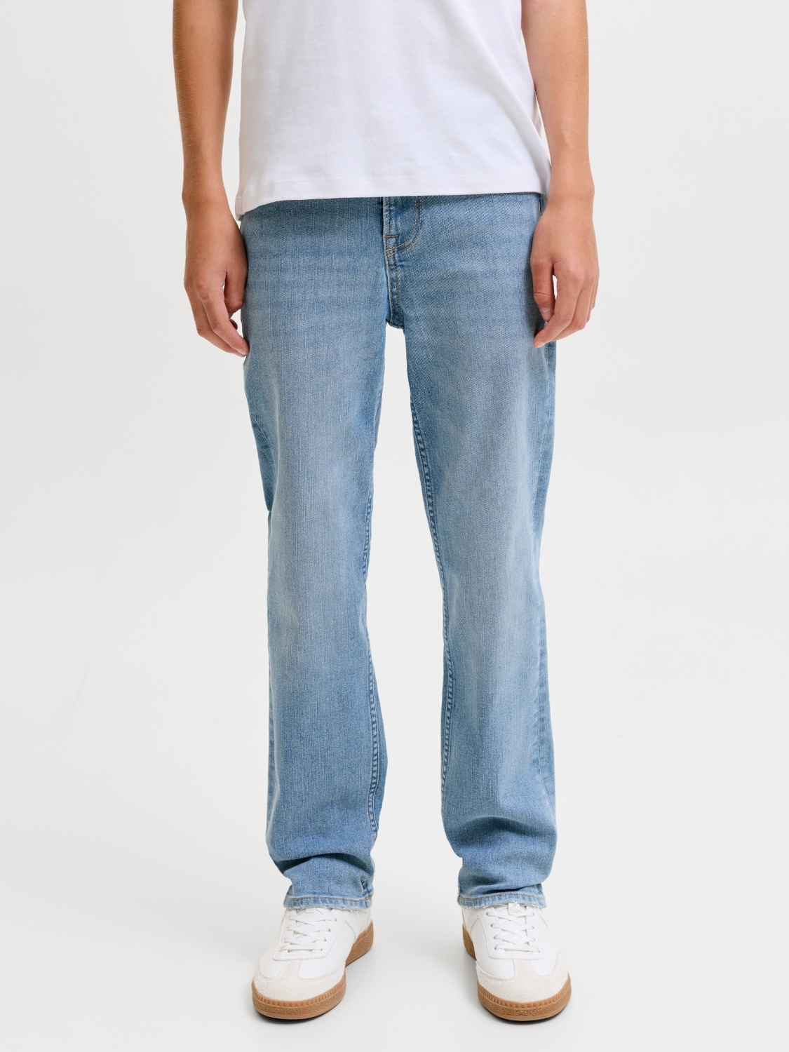 Jack & Jones Blugi baieti, CLARK, cu talie joasa si croiala Regular fit, Albastru deschis (SELECTATI MARIMEA: 164 cm)