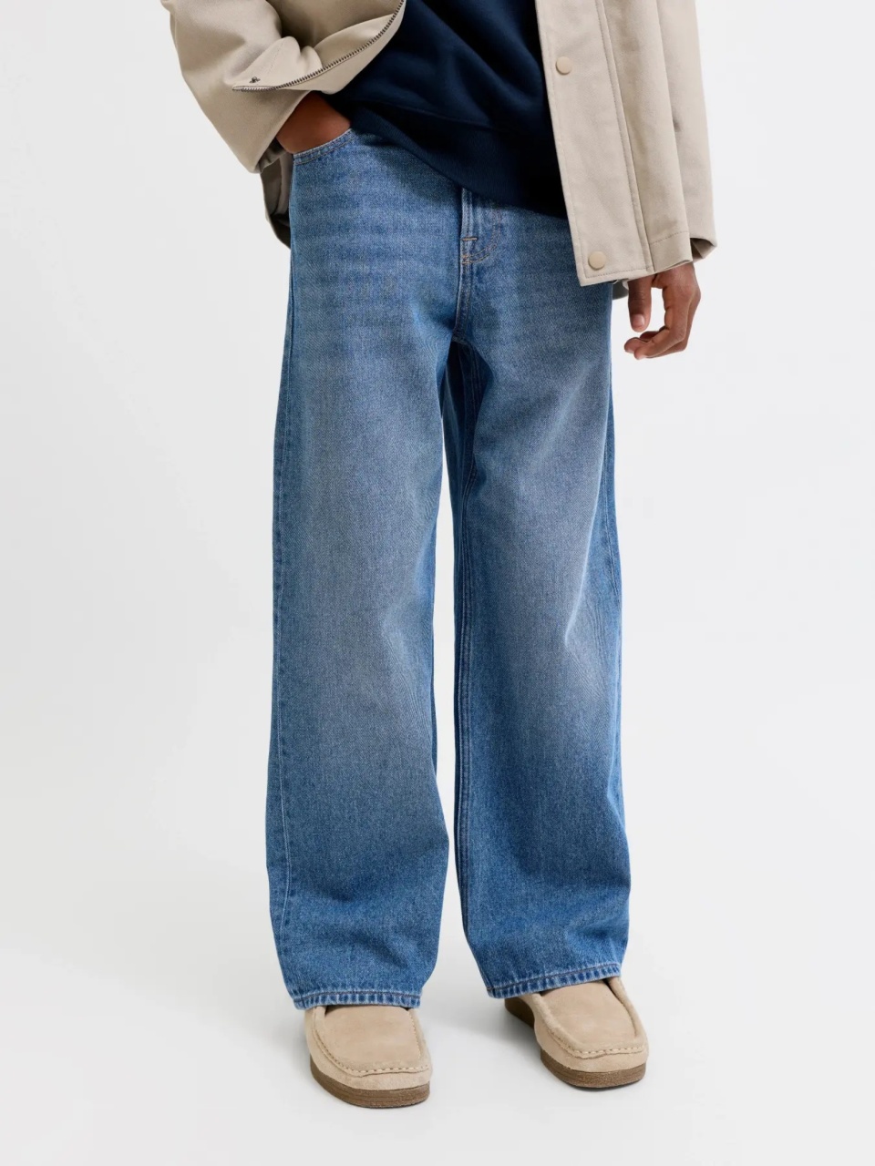 Jack & Jones Blugi baieti, DAVE, cu talie inalta si croiala Baggy Fit, Albastru inchis (SELECTATI MARIMEA: 170 cm)