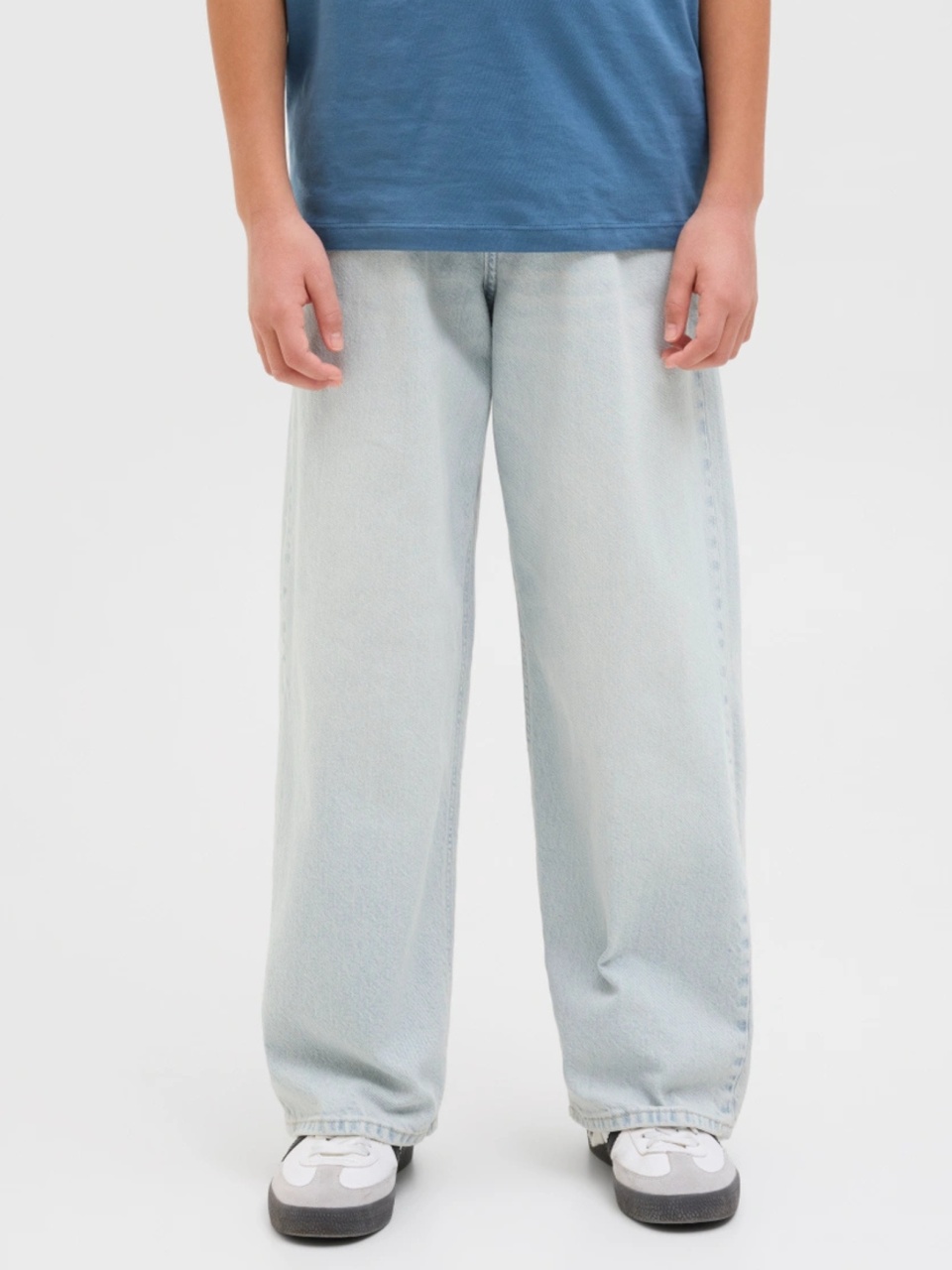 Jack & Jones Blugi baieti, RON, cu talie inalta si croiala Extra Baggy fit, Albastru deschis (SELECTATI MARIMEA: 146 cm)