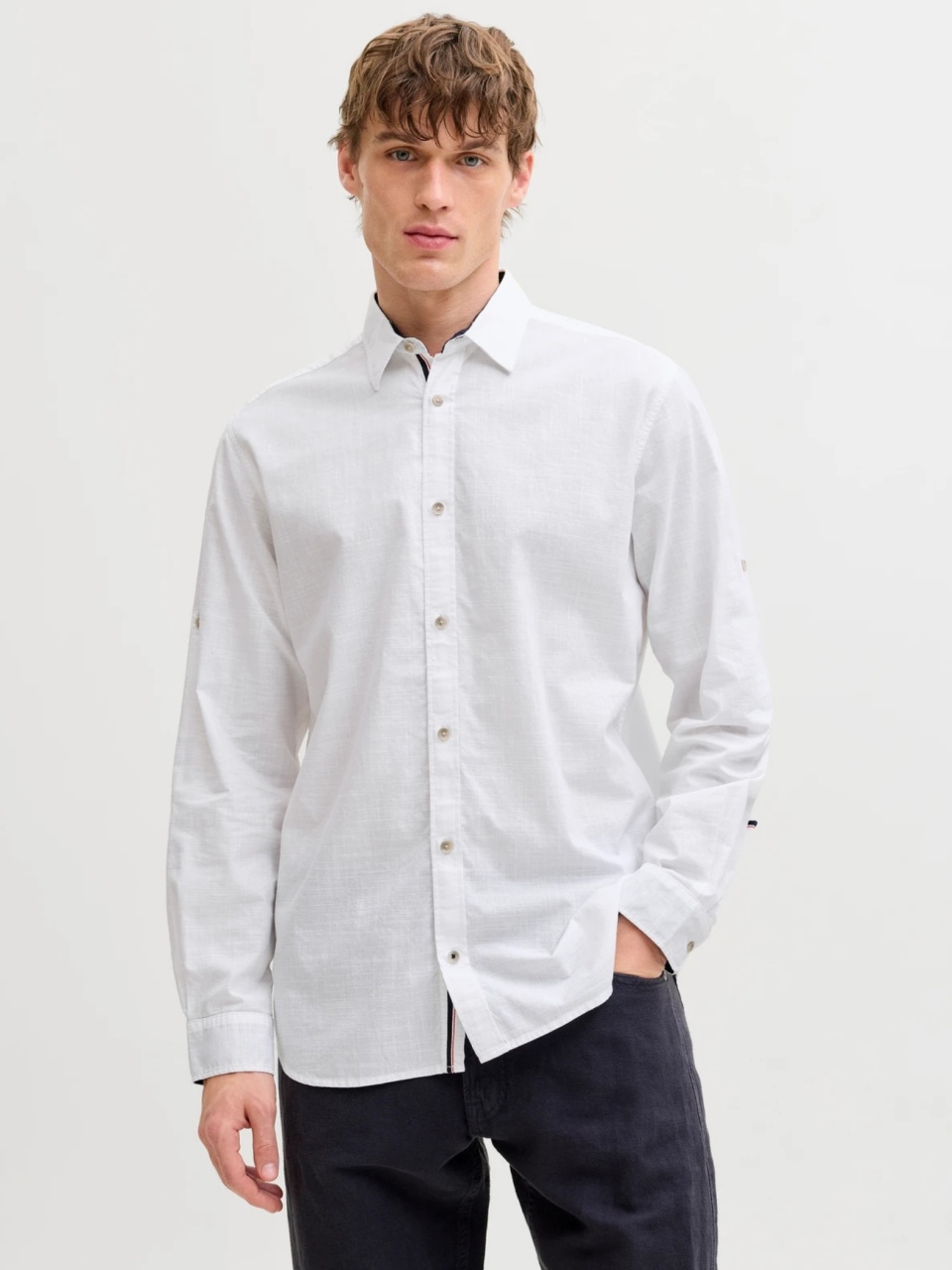 Jack & Jones Camasa barbati, Regular fit, Henry, din bumbac, Alb (SELECTATI MARIMEA: M)