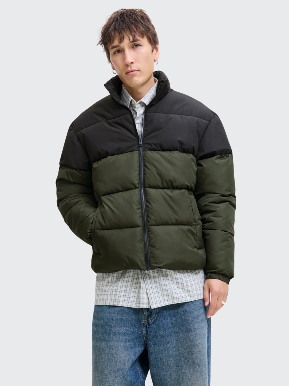 Jack & Jones Geaca pufoasa, barbati, fara gluga, rezistenta la vant, Verde inchis (SELECTATI MARIMEA: 2XL)