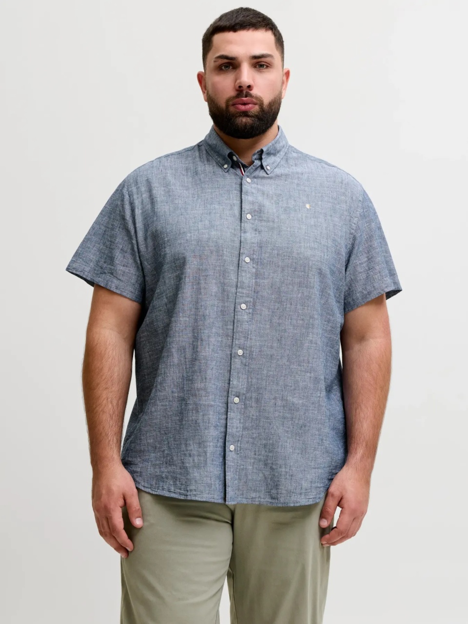 Jack & Jones Plus Camasa barbati big sizes, din amestec de in si bumbac, Gri albastrui (SELECTATI MARIMEA: 7XL)