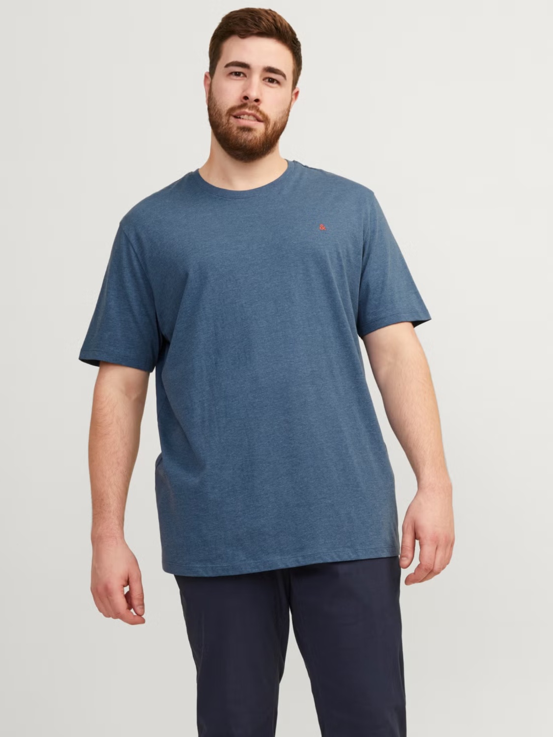 Jack & Jones Plus Tricou barbati big sizes, din bumbac organic, Standard Fit, PAULOS, Albastru inchis (SELECTATI MARIMEA: 6XL)