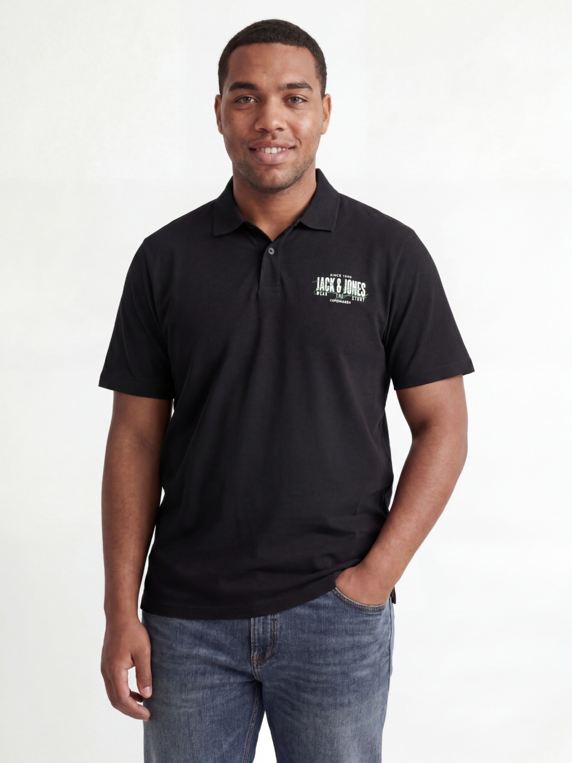 Jack & Jones Plus Tricou polo barbati big sizes, din jerseu de bumbac, Regular Fit, Negru (SELECTATI MARIMEA: 4XL)