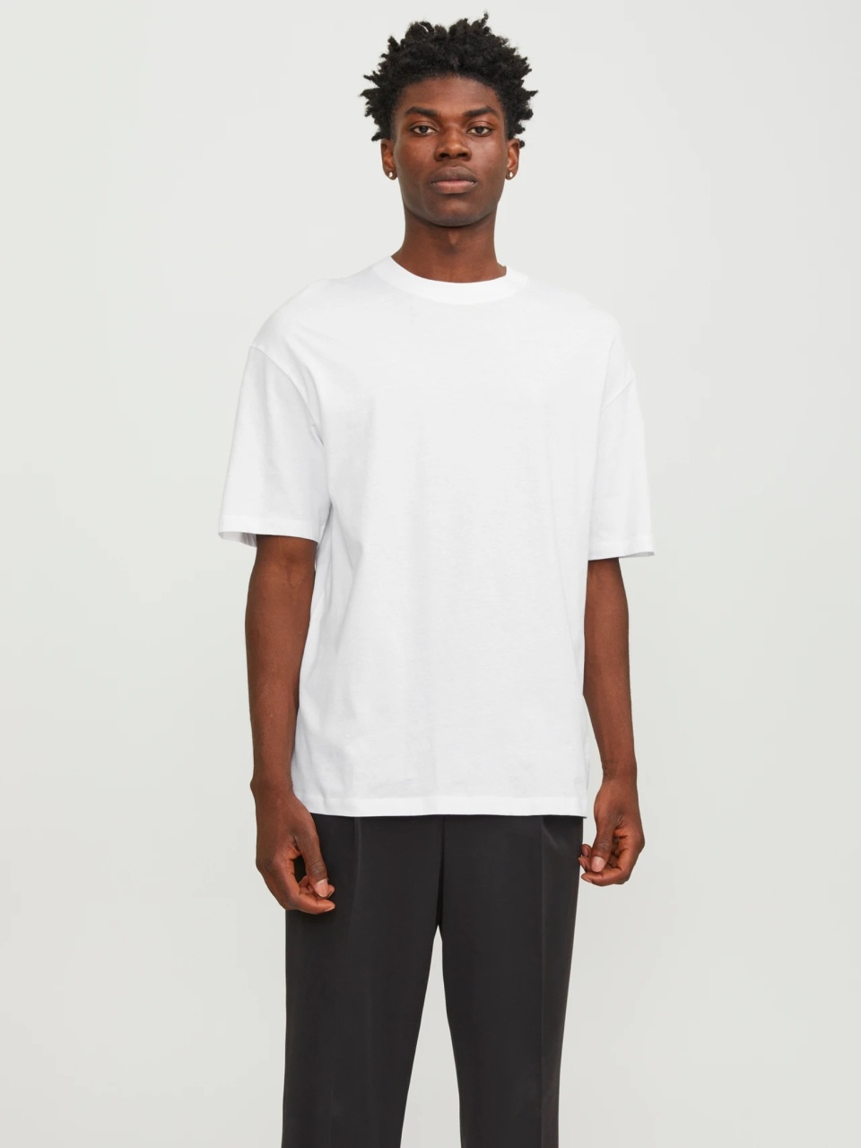 Jack & Jones, Tricou simplu, Bradley, barbati, din bumbac, Relaxed fit, Alb (SELECTATI MARIMEA: 2XL)