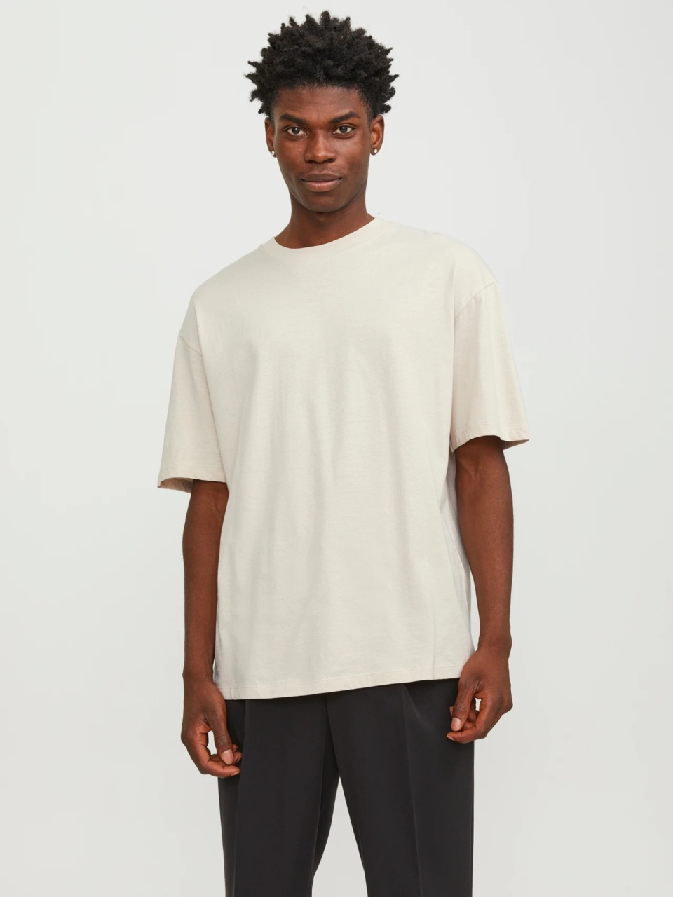Jack & Jones, Tricou simplu, Bradley, barbati, din bumbac, Relaxed fit, Bej (SELECTATI MARIMEA: XL)