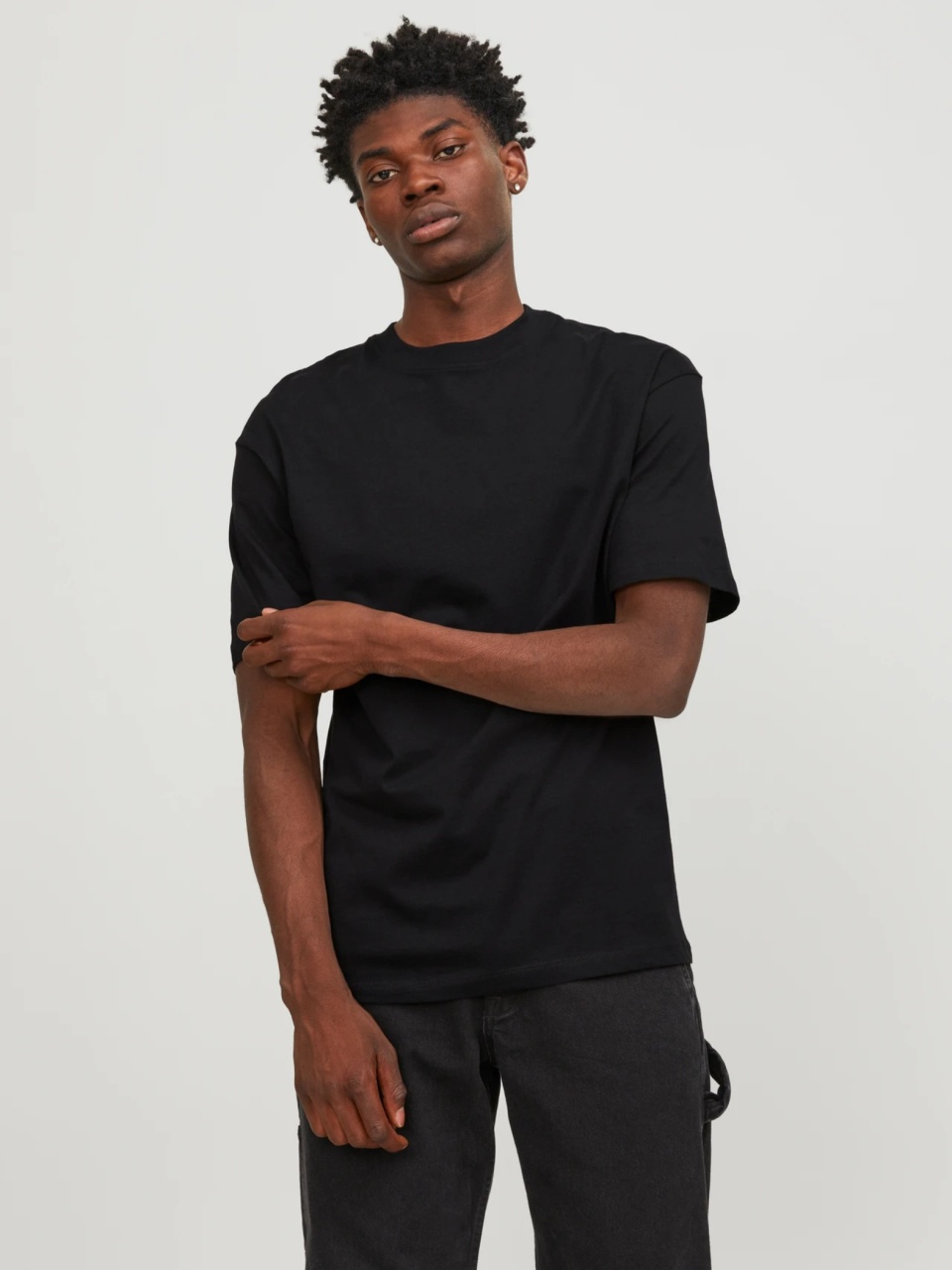 Jack & Jones, Tricou simplu, Bradley, barbati, din bumbac, Relaxed fit, Negru (SELECTATI MARIMEA: 2XL)