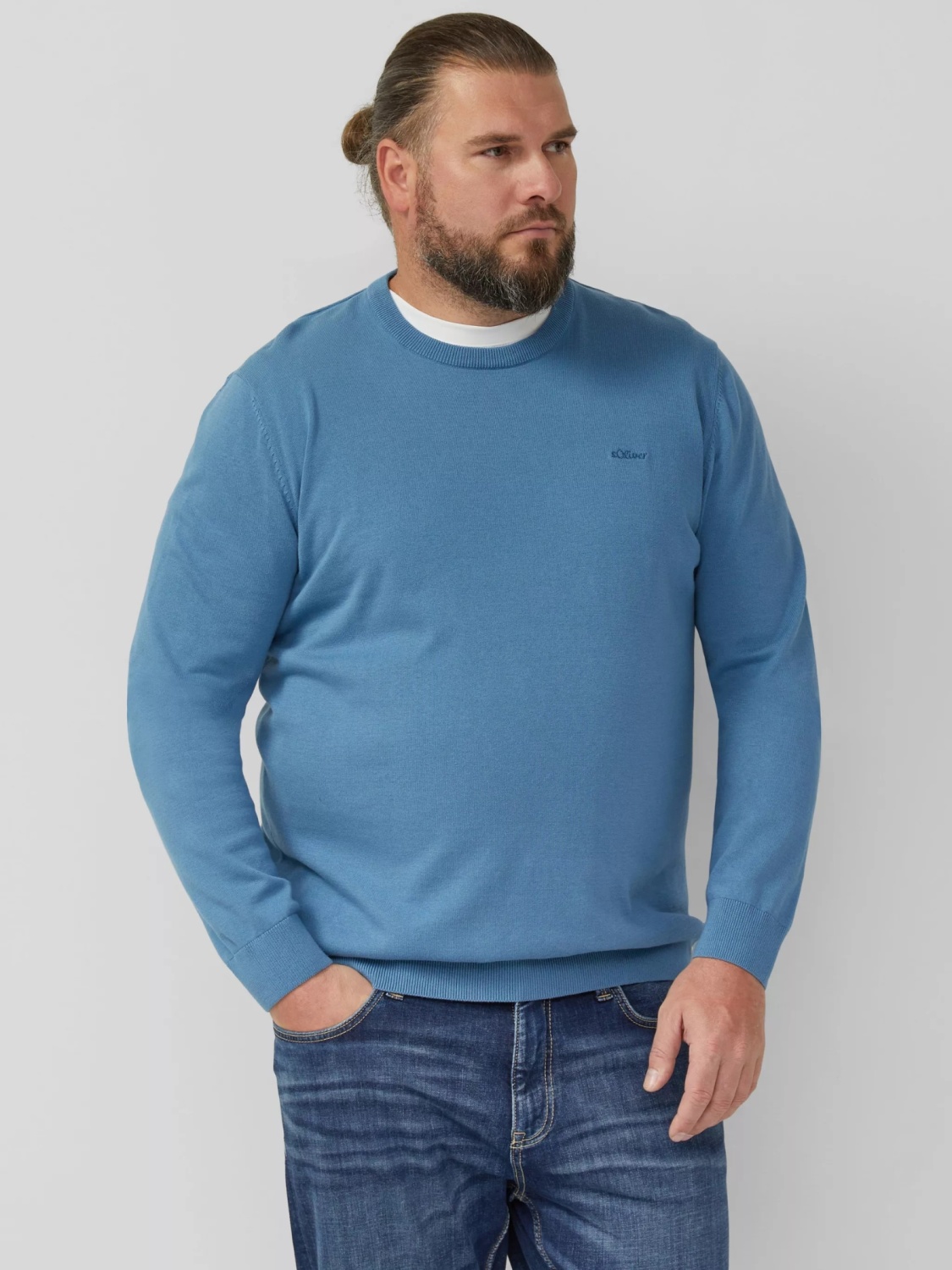 s.Oliver Big Sizes Pulover barbati big sizes, cu decolteu la baza gatului, Albastru (SELECTATI MARIMEA: 4XL)