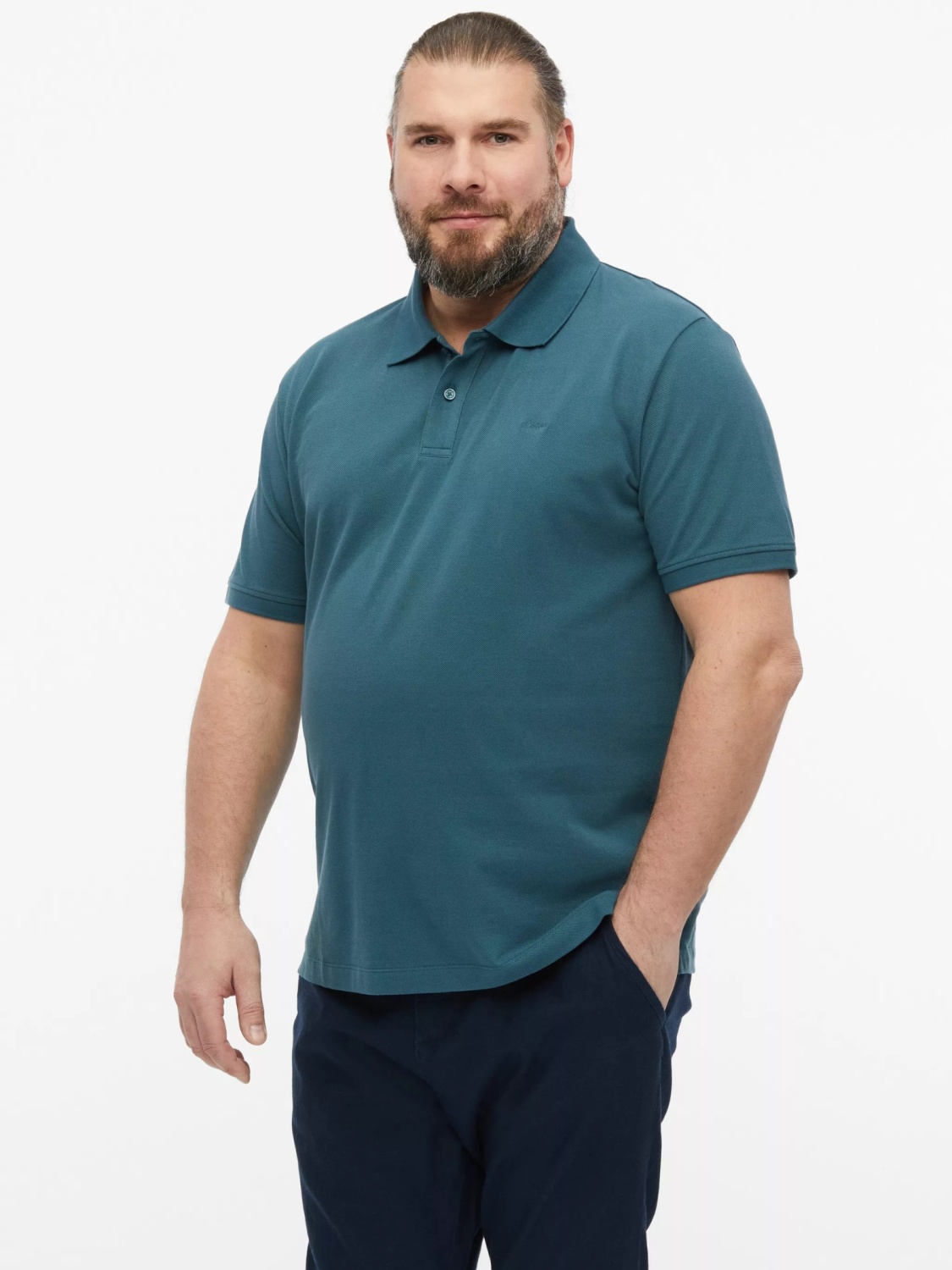 s.Oliver Big Sizes Tricou polo barbati big sizes, din piqué de bumbac, Verde inchis (SELECTATI MARIMEA: 2XL)