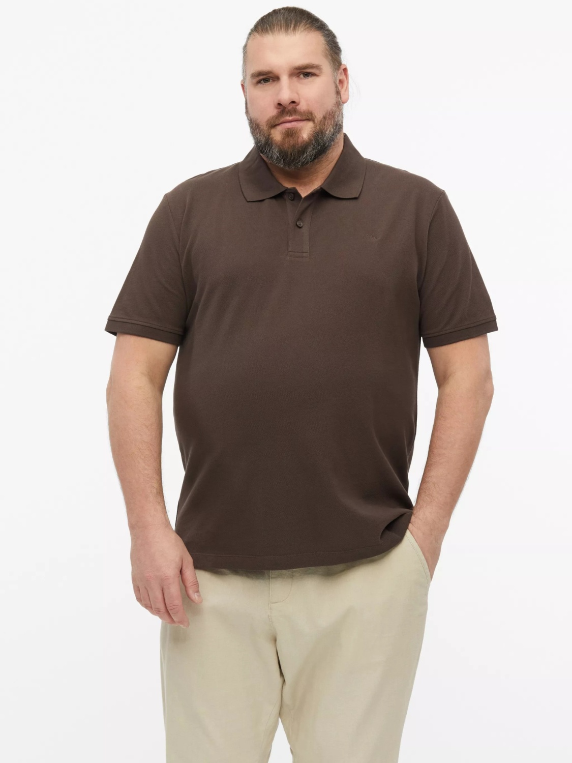 s.Oliver Big Sizes Tricou polo barbati big sizes, din piqué de bumbac, Maro inchis (SELECTATI MARIMEA: 6XL)