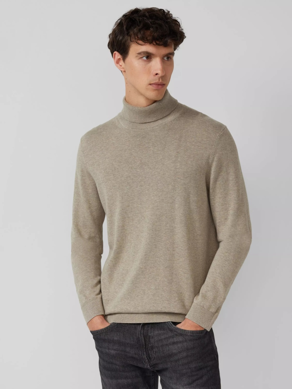 s.Oliver Pulover barbati cu guler inalt, din bumbac, Maro deschis (SELECTATI MARIMEA: 3XL)