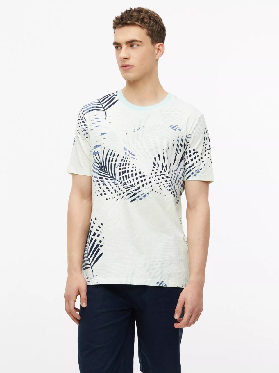 s.Oliver Tricou barbati, din jerseu de bumbac, cu imprimeu tropical, Turcoaz deschis (SELECTATI MARIMEA: 3XL)
