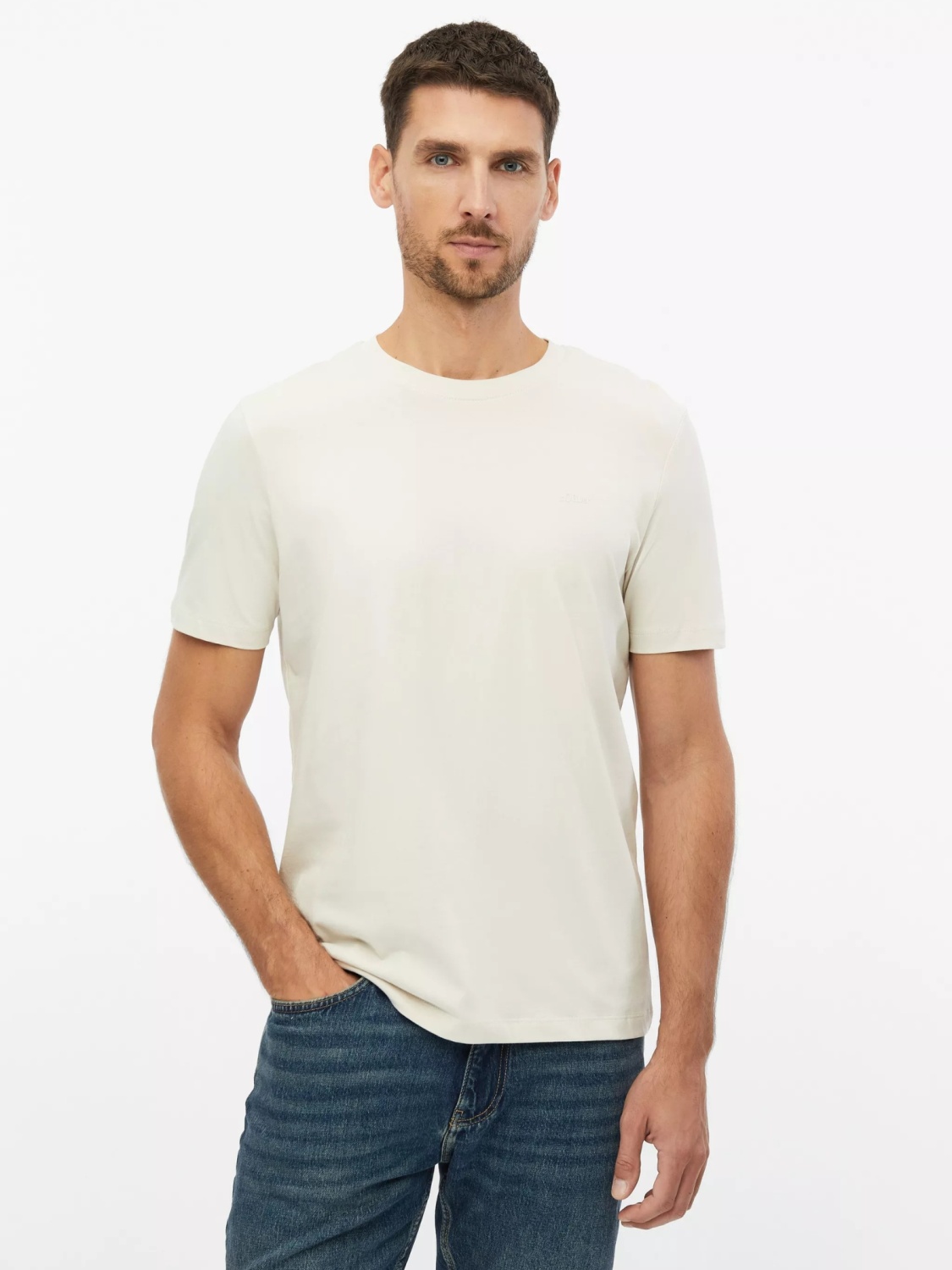 s.Oliver Tricou cu decolteu la baza gatului, barbati, din bumbac, Regular fit, Bej deschis (SELECTATI MARIMEA: 2XL)