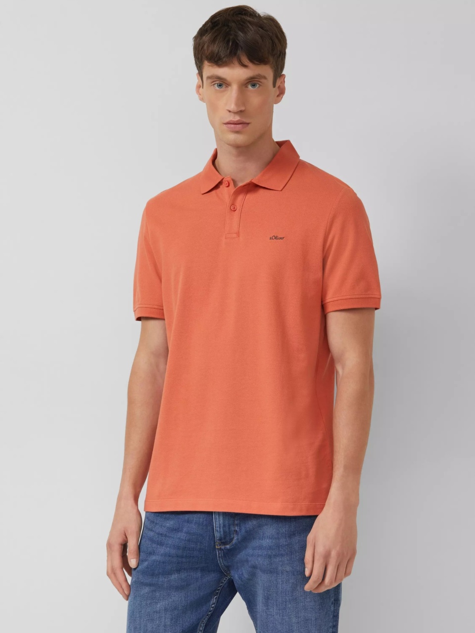 s.Oliver Tricou polo barbati, cu logo, Regular fit, Portocaliu (SELECTATI MARIMEA: 2XL)