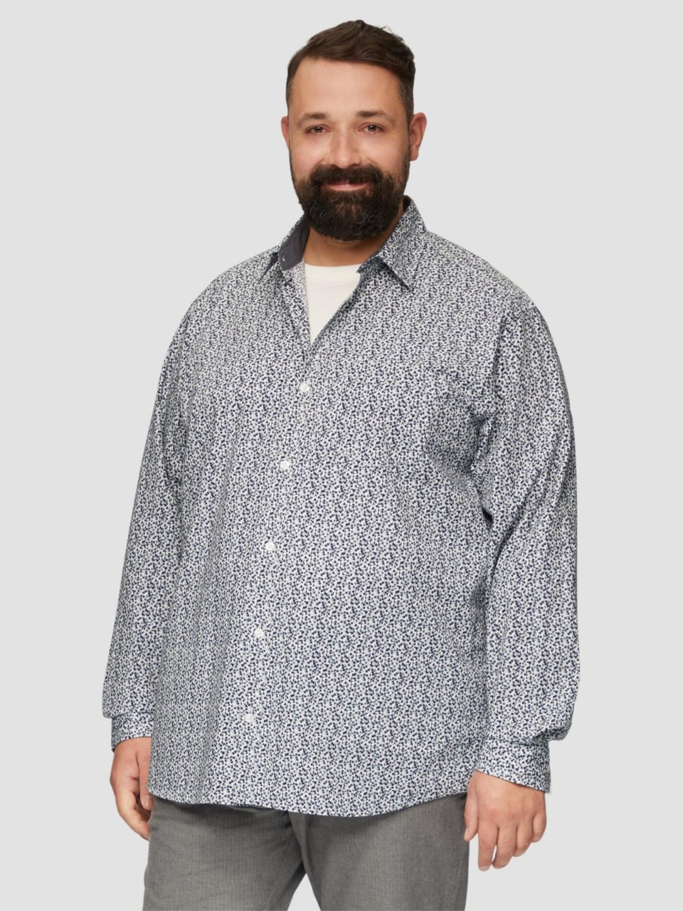 Camasa barbati big sizes, cu maneca lunga si imprimeu floral, Slim Fit, Alb (SELECTATI MARIMEA: 2XL)