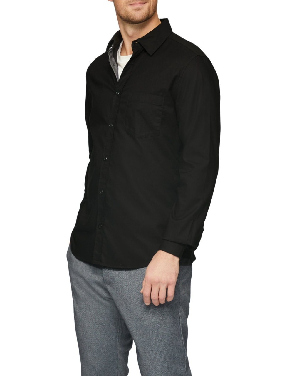 Camasa barbati cu maneca lunga din amestec de bumbac si elastan, croiala Slim fit, Negru (SELECTATI MARIMEA: L)