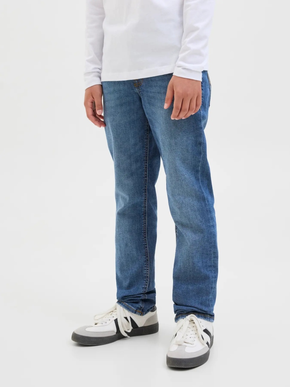 Jack & Jones Blugi baieti, Glenn, cu talie joasa si croiala Slim fit, Albastru inchis (SELECTATI MARIMEA: 128 cm)