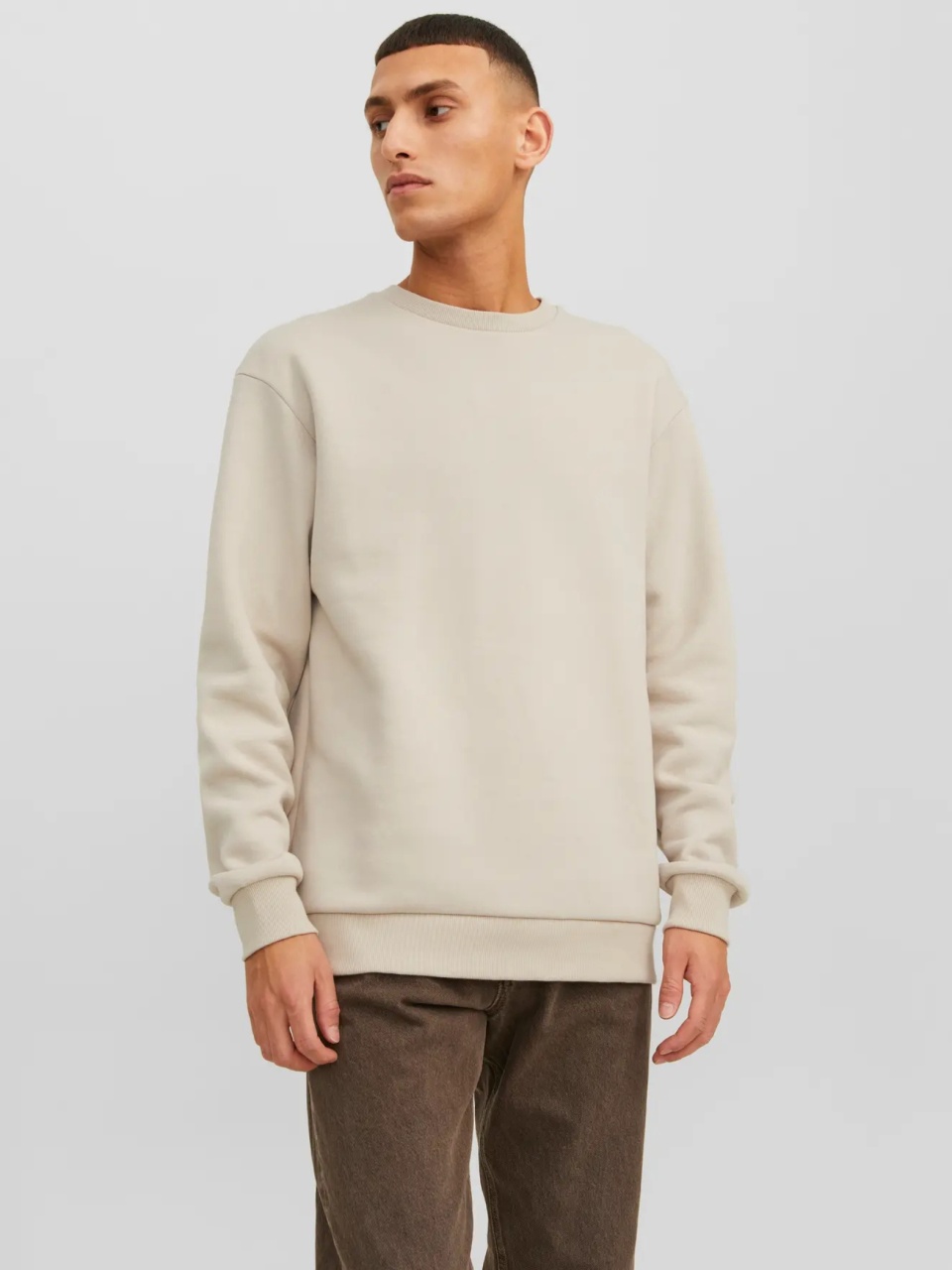 Jack & Jones Bluza barbati, simpla cu decolteu la baza gatului, Bej (SELECTATI MARIMEA: L)