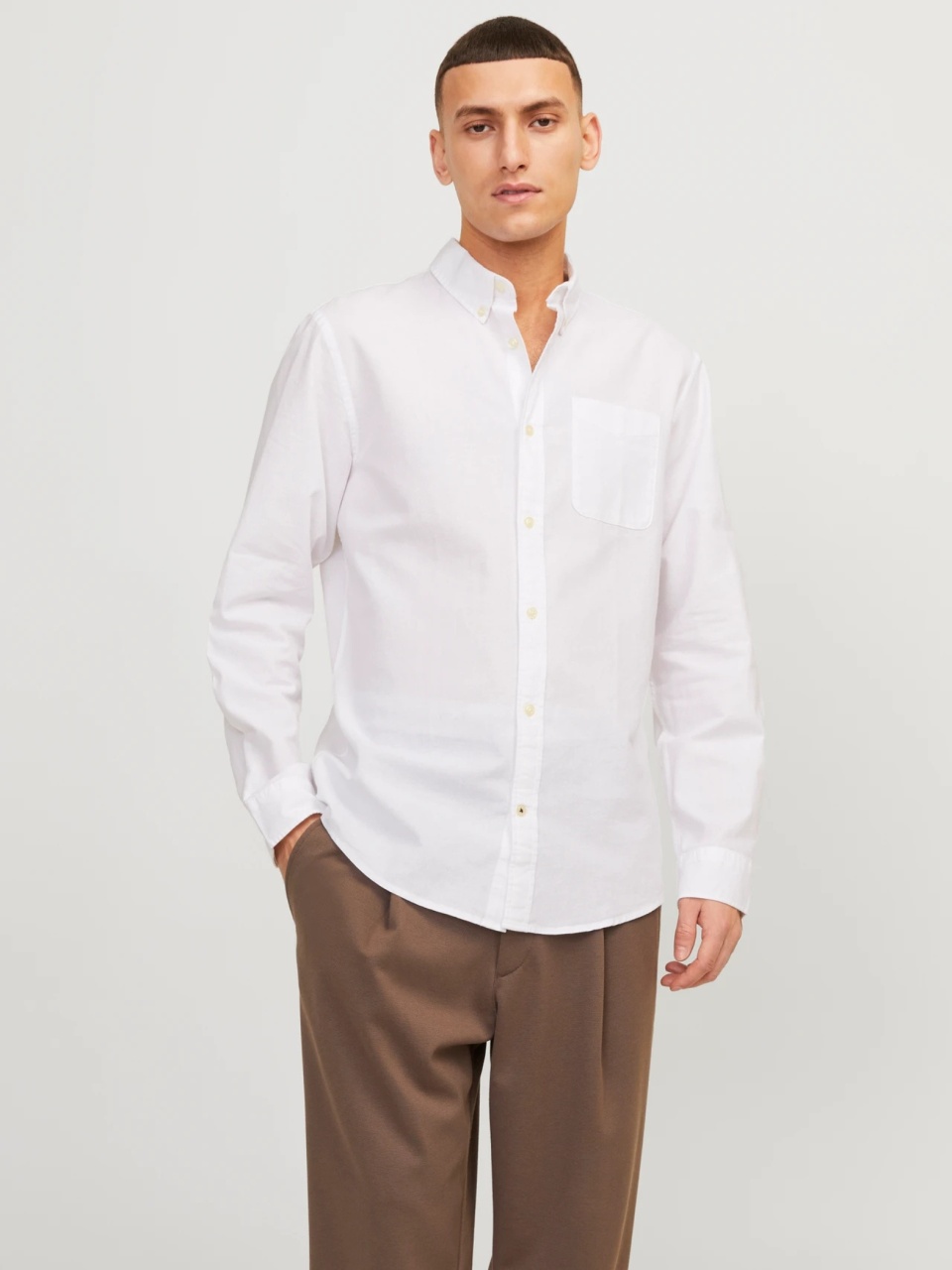 Jack & Jones Camasa barbati, Casual cu croiala Slim Fit, din bumbac, Alb (SELECTATI MARIMEA: M)