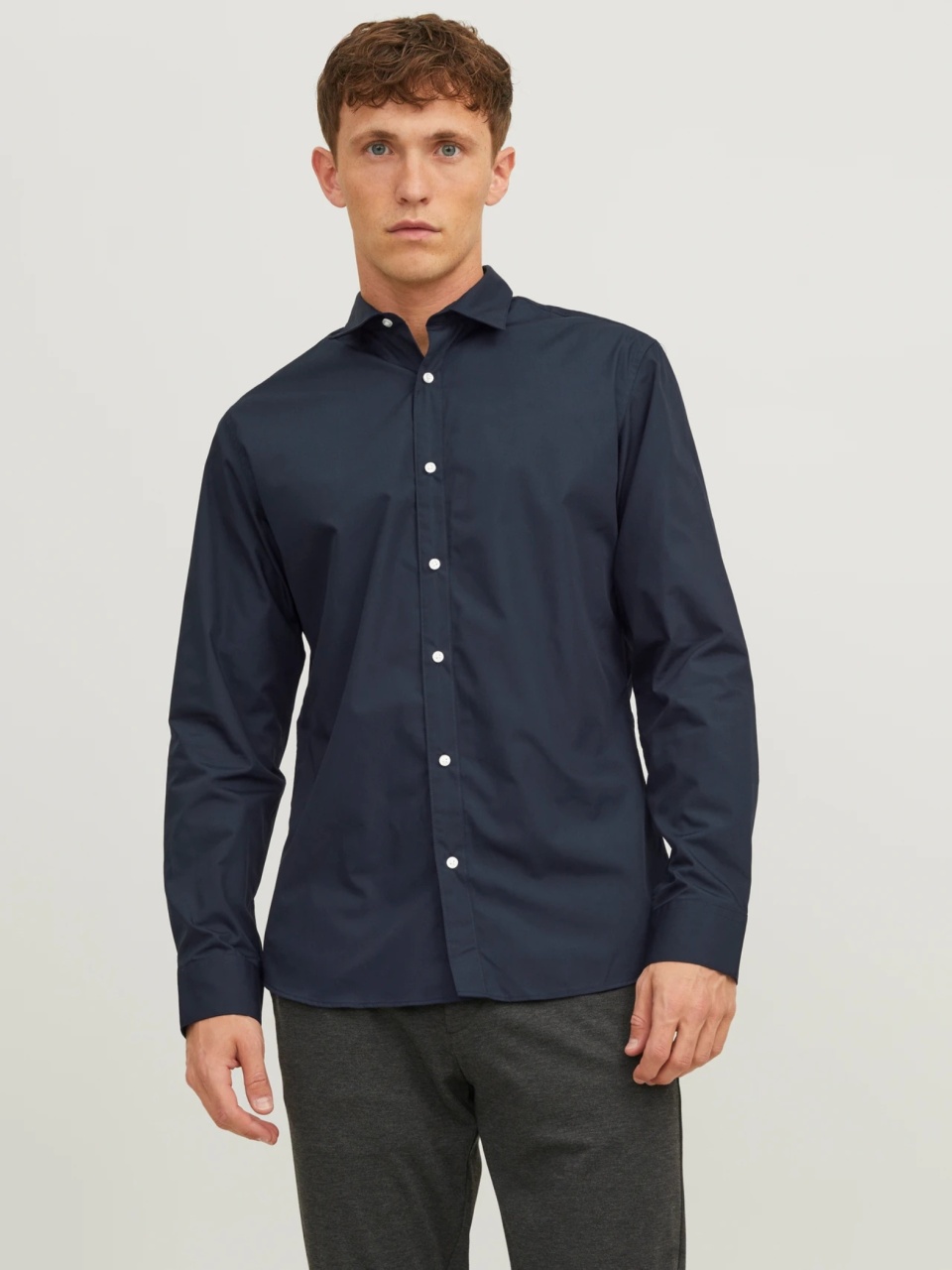 Jack & Jones Camasa barbati, din amestec de bumbac, Slim Fit, Bleumarin inchis (SELECTATI MARIMEA: XL)